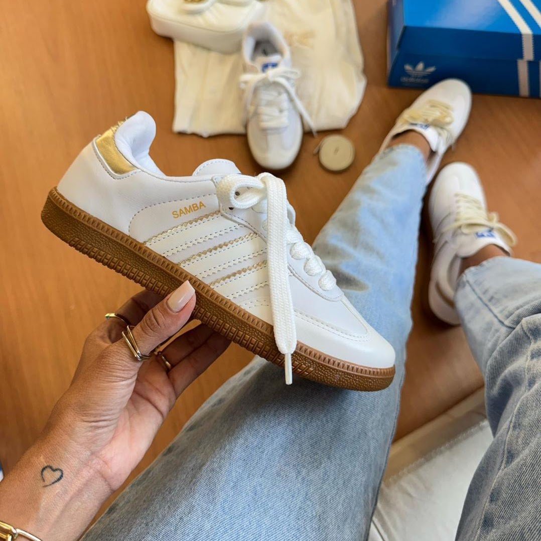Tênis Adidas Samba - Branco/Dourado RDS