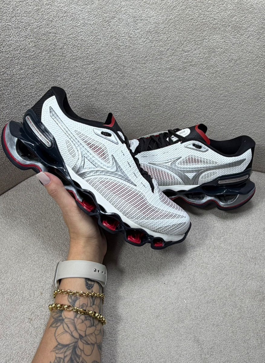 Mizuno Wave Prophecy 15 Branco/Preto/Cinza/Vermelho Premium DDM